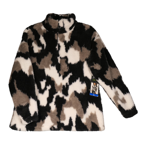 NWT Eddie Bauer Fleece Sweatshirt Women Large Black Camo Outdoor Chic Athleisure - Picture 2 of 11